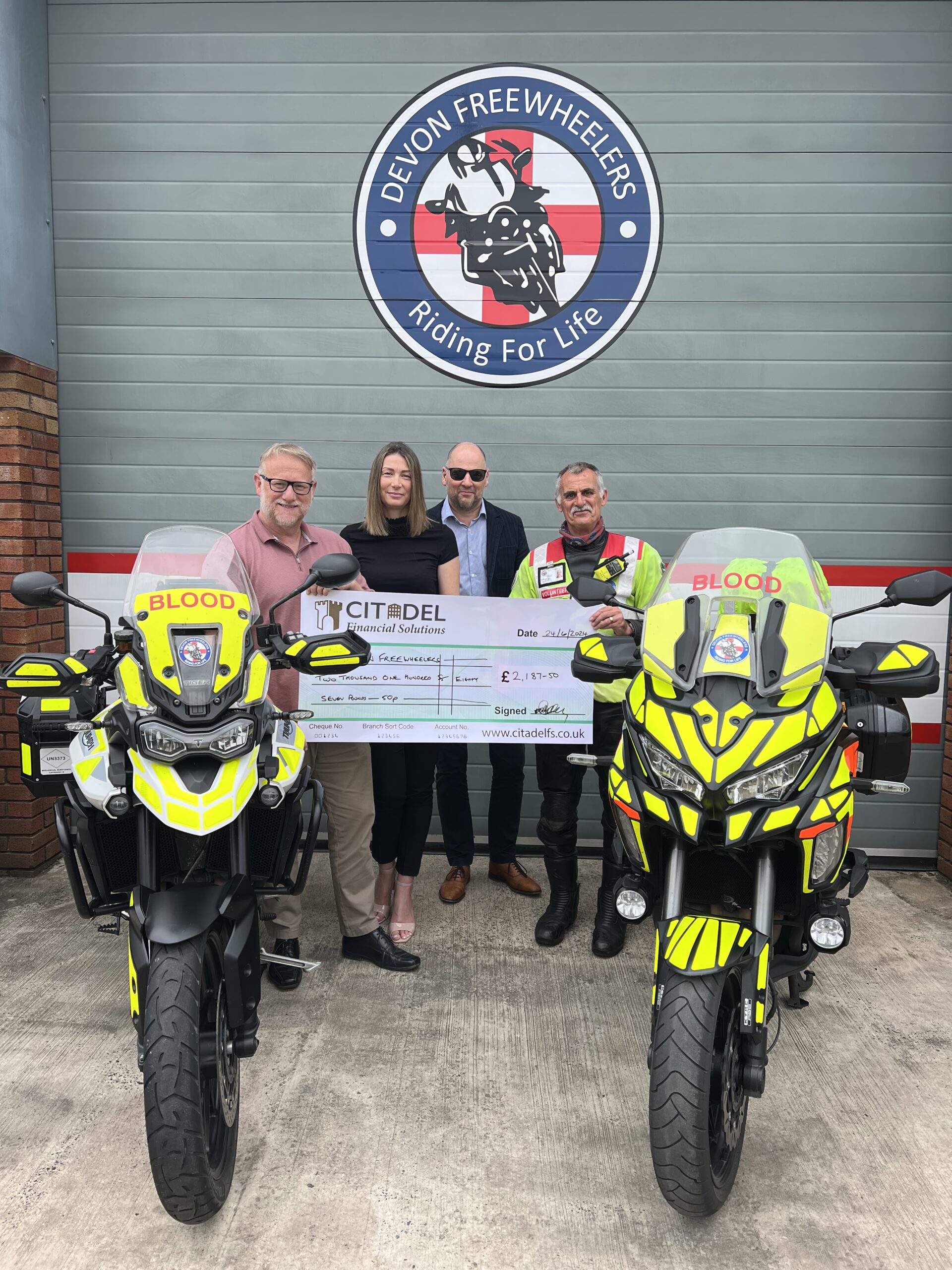Funds raised from Ackling Dyke Charity Walk Presented to Devon Freewheelers!